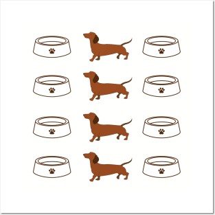 Brown Dachshund dog with a bowl pattern Posters and Art